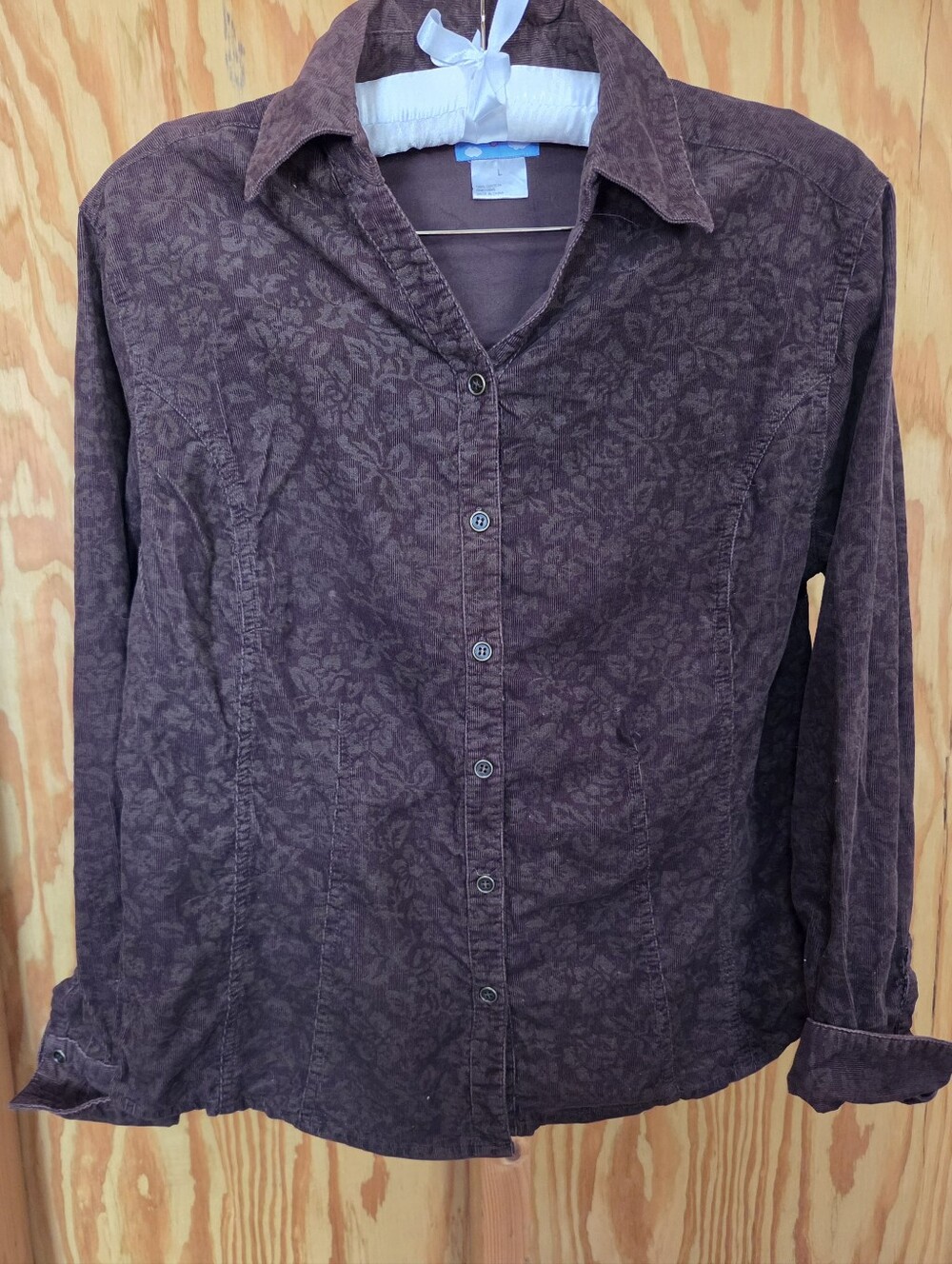 Cre8ions Vintage Floral Print Corduroy Shacket Brown Purple Cottagecore Large